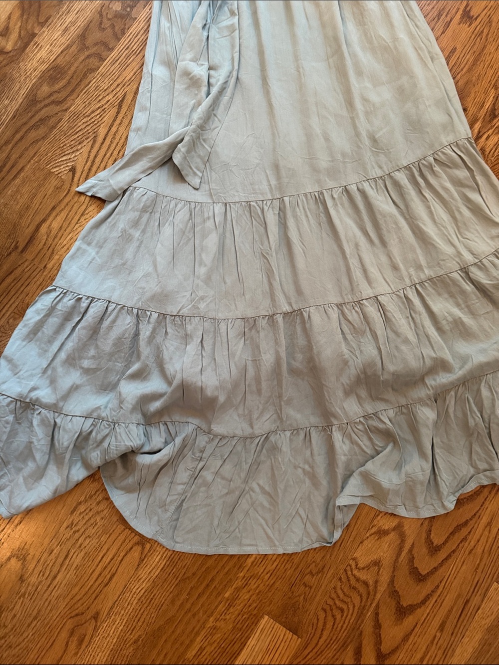 LoveShackFancy Dusty Blue Tiered Maxi Dress with Self-Tie Waist - Picture 4 of 5